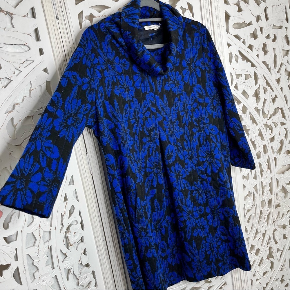 Tyler Boe Black & Blue Floral Kim Cowl Neck  Knit Dress
